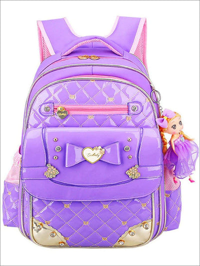 Girls Quilted Patent Synthetic Leather Backpack - Back To School Accessories - Mia Belle Girls