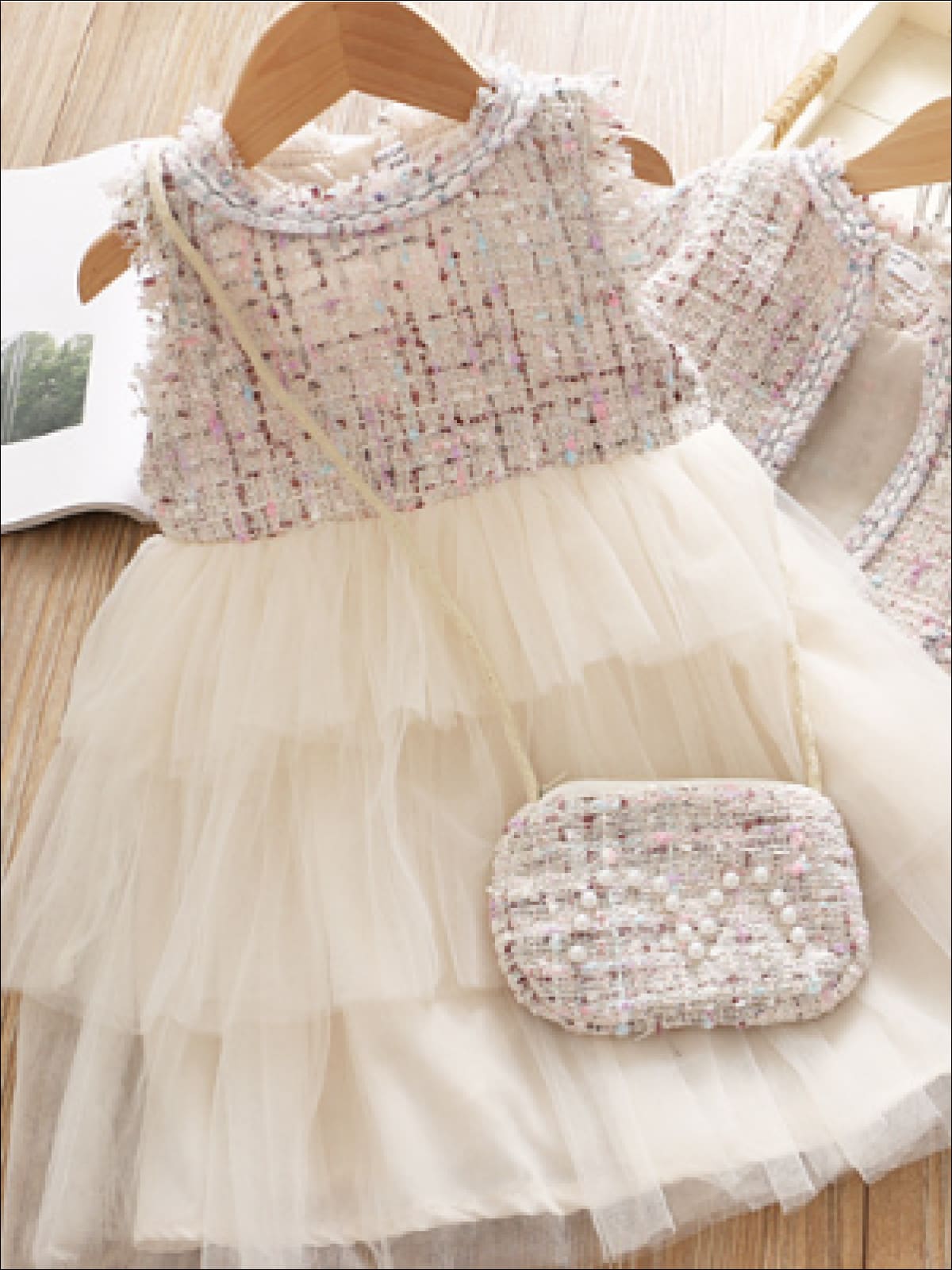 Girls 3-Piece Tweed Jacket Matching Purse and Tutu Dress - Girls Spring Dressy Dress