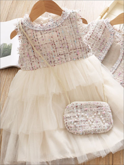 Girls 3-Piece Tweed Jacket Matching Purse and Tutu Dress - Girls Spring Dressy Dress