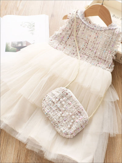 Girls 3-Piece Tweed Jacket Matching Purse and Tutu Dress - Girls Spring Dressy Dress
