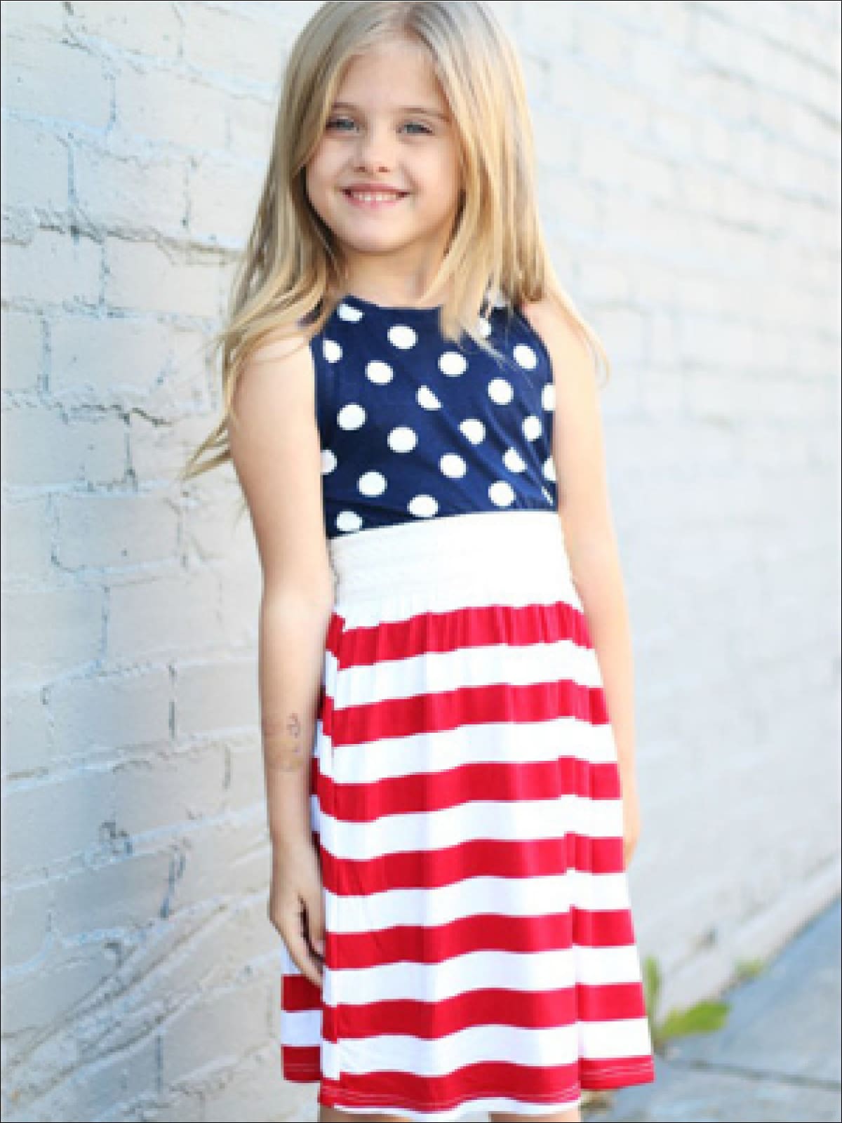 Girls 4th of July Dresses | Sleeveless Polka Dot & Striped Dress