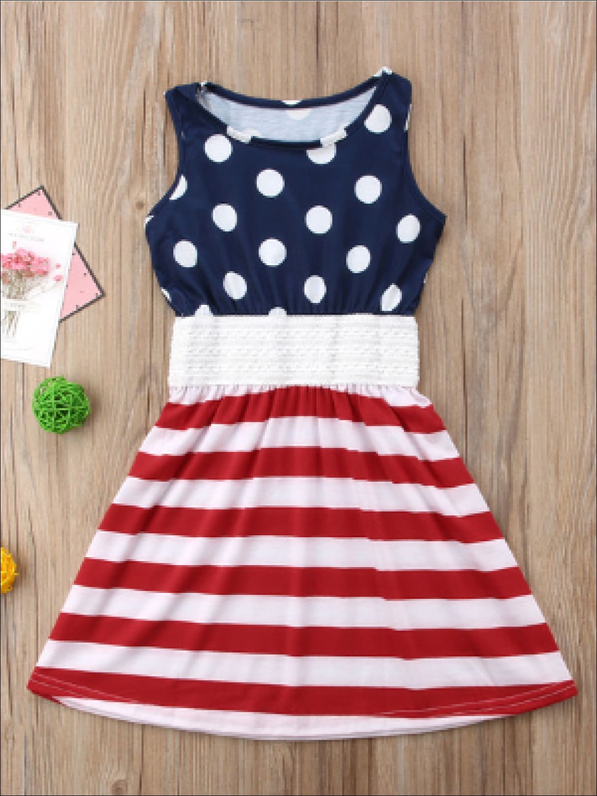 Girls 4th of July Dresses | Sleeveless Polka Dot & Striped Dress