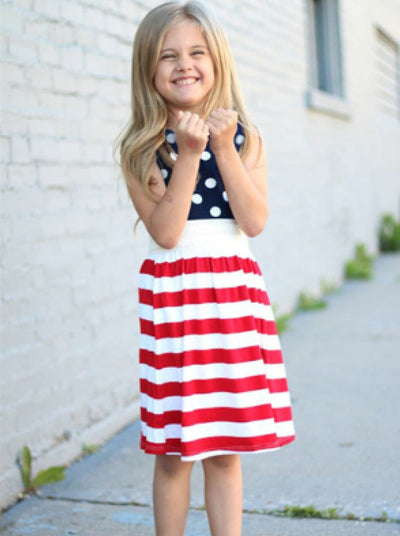 Girls 4th of July Dresses | Sleeveless Polka Dot & Striped Dress
