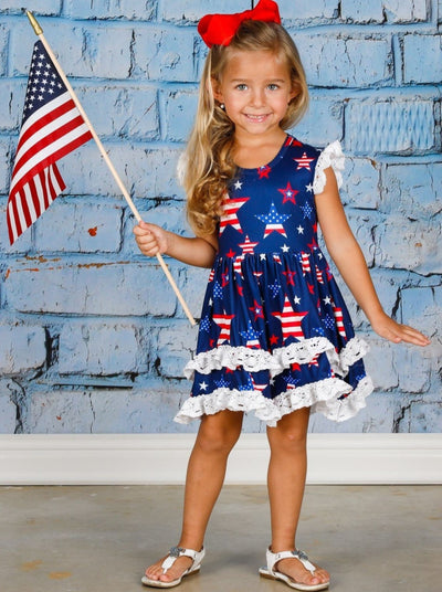 Girls 4th of July Dress | Lace Tiered Ruffle Dress - Mia Belle Girls