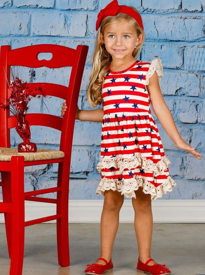 Girls 4th of July Outfits | Lace Tiered Ruffle Dress - Mia Belle Girls