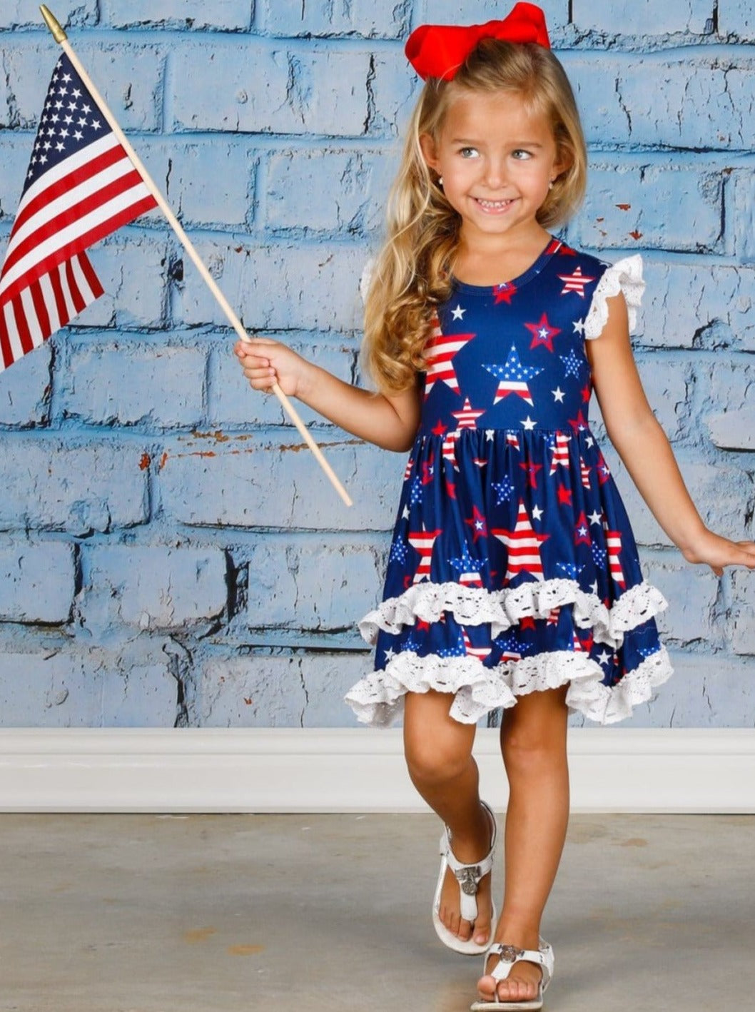 Girls 4th of July Dress | Lace Tiered Ruffle Dress - Mia Belle Girls