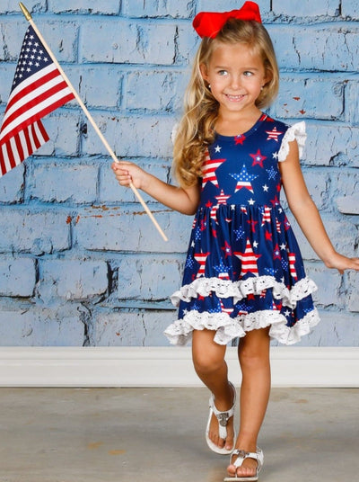 Girls 4th of July Dress | Lace Tiered Ruffle Dress - Mia Belle Girls