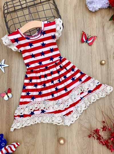Girls 4th of July Outfits | Lace Tiered Ruffle Dress - Mia Belle Girls