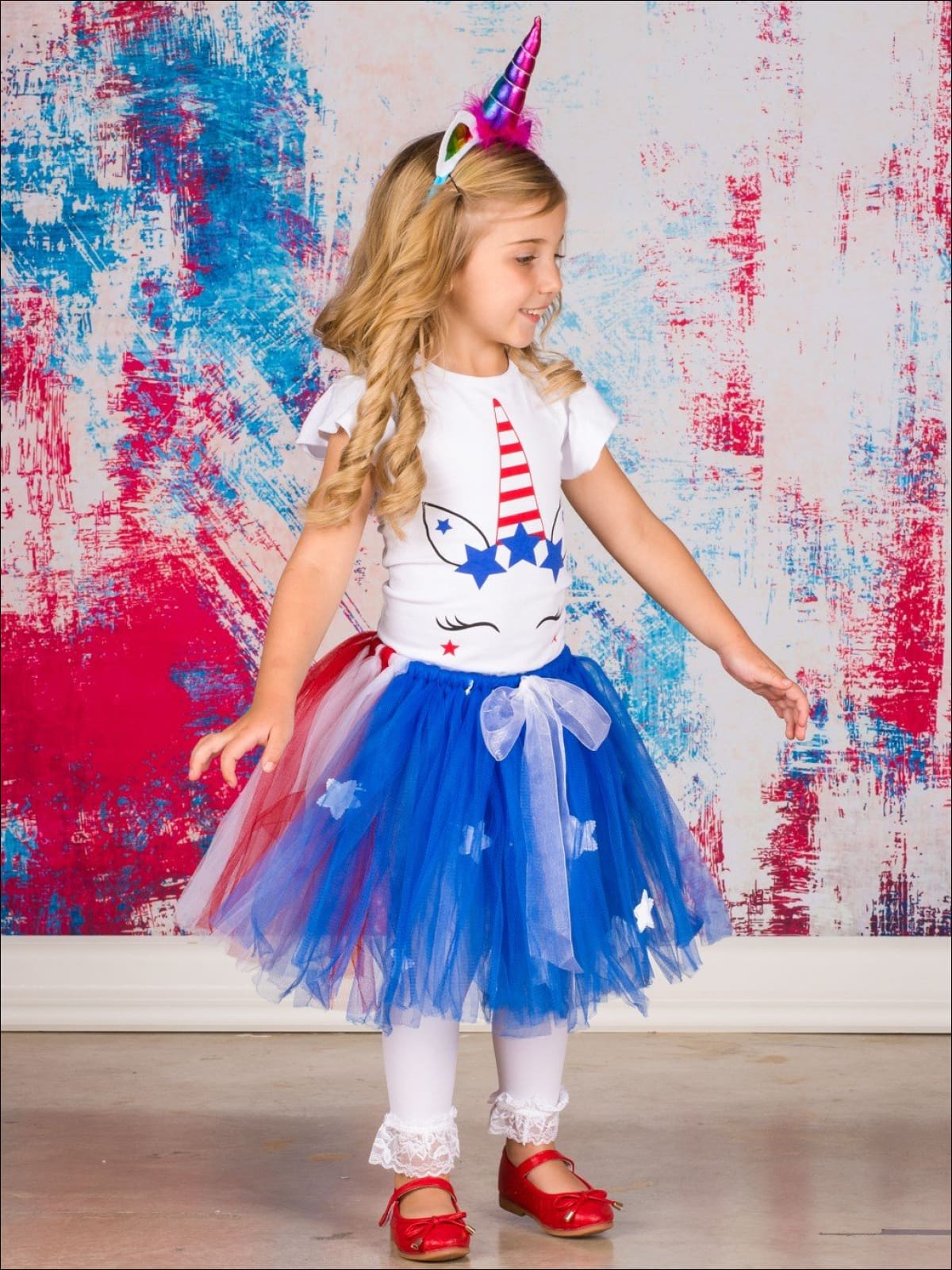 Girls 4th of July Outfits | USA Unicorn Top & Star Tutu Skirt Set