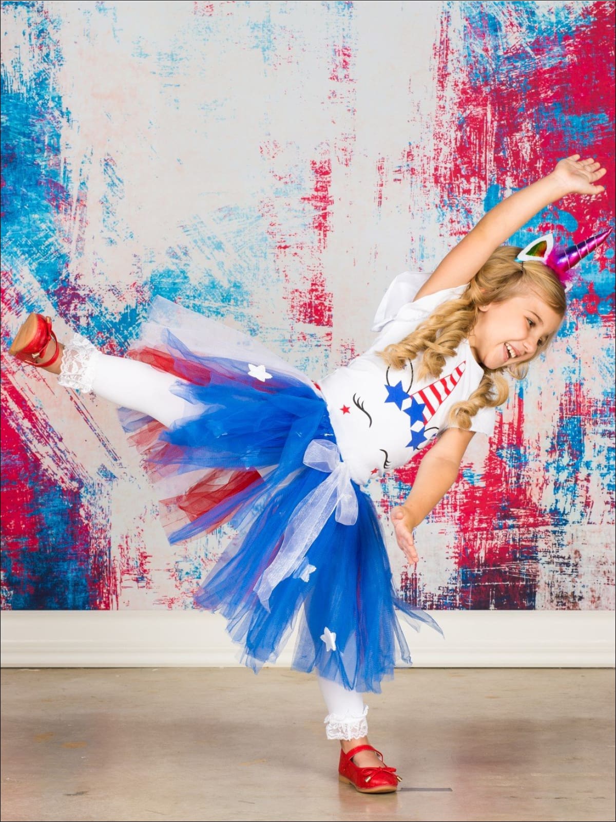 Girls 4th of July Outfits | USA Unicorn Top & Star Tutu Skirt Set