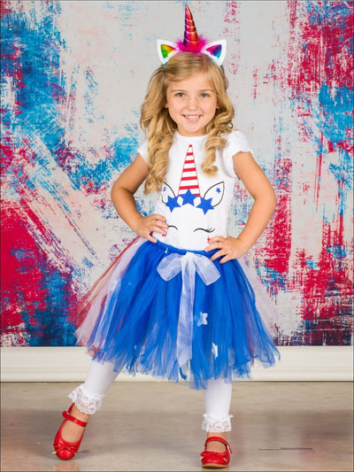 Girls 4th of July Outfits | USA Unicorn Top & Star Tutu Skirt Set