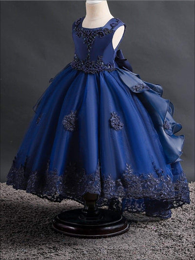 Girls Embellished Gowns | Beaded Lace Applique Ruffled Holiday Dress