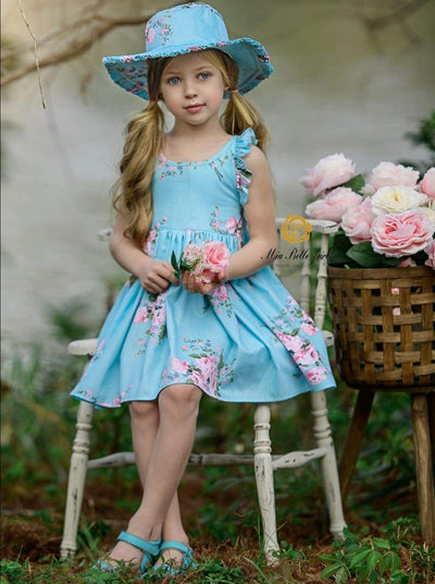 Little Girls Easter Clothes | Blue Cross Back Ruffle Dress & Hat Set