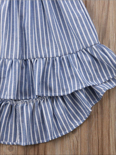 Toddler Spring Dresses | Girls Sleeveless Blue Pinstripe Hi-Low Dress
