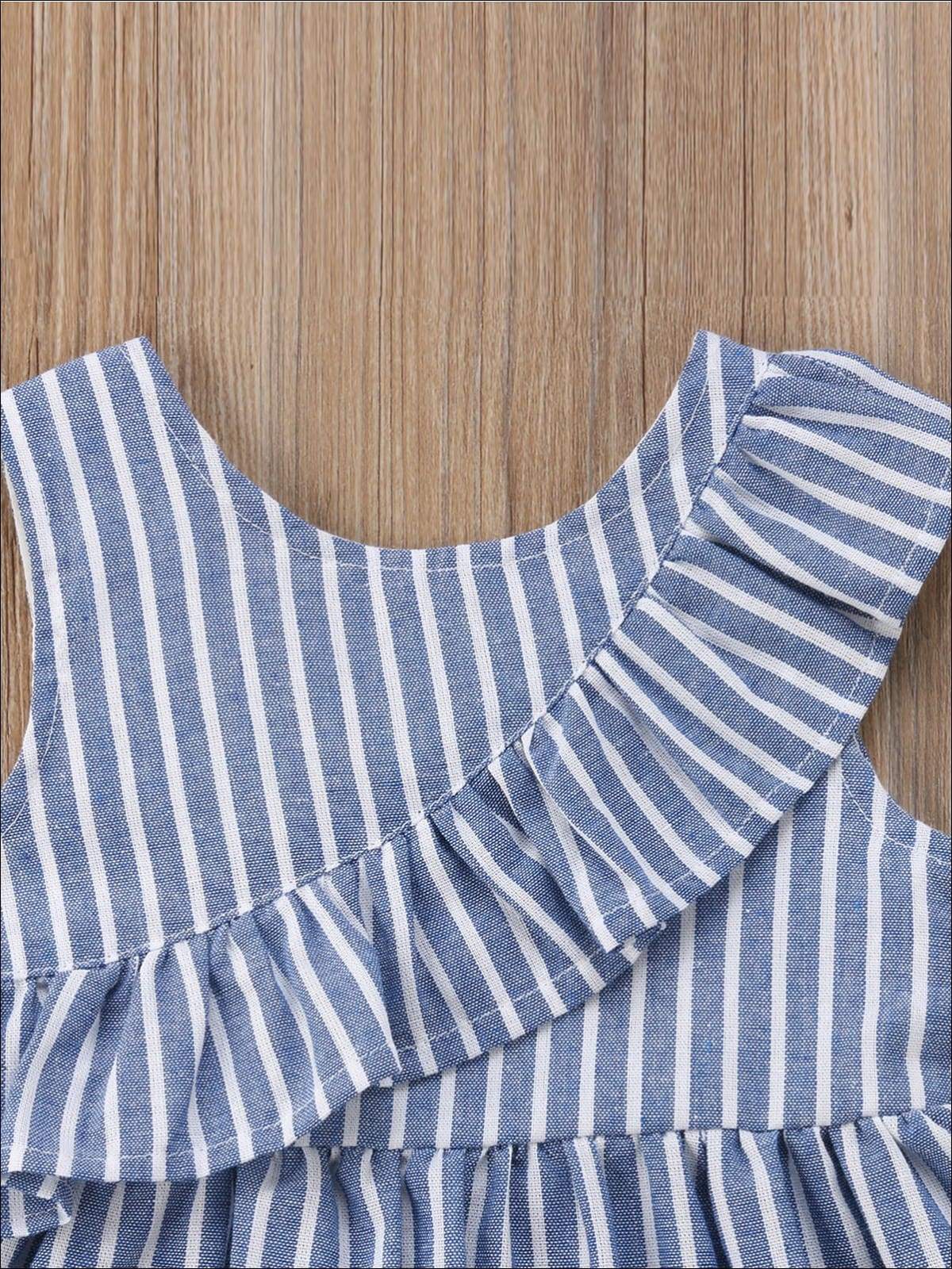Toddler Spring Dresses | Girls Sleeveless Blue Pinstripe Hi-Low Dress