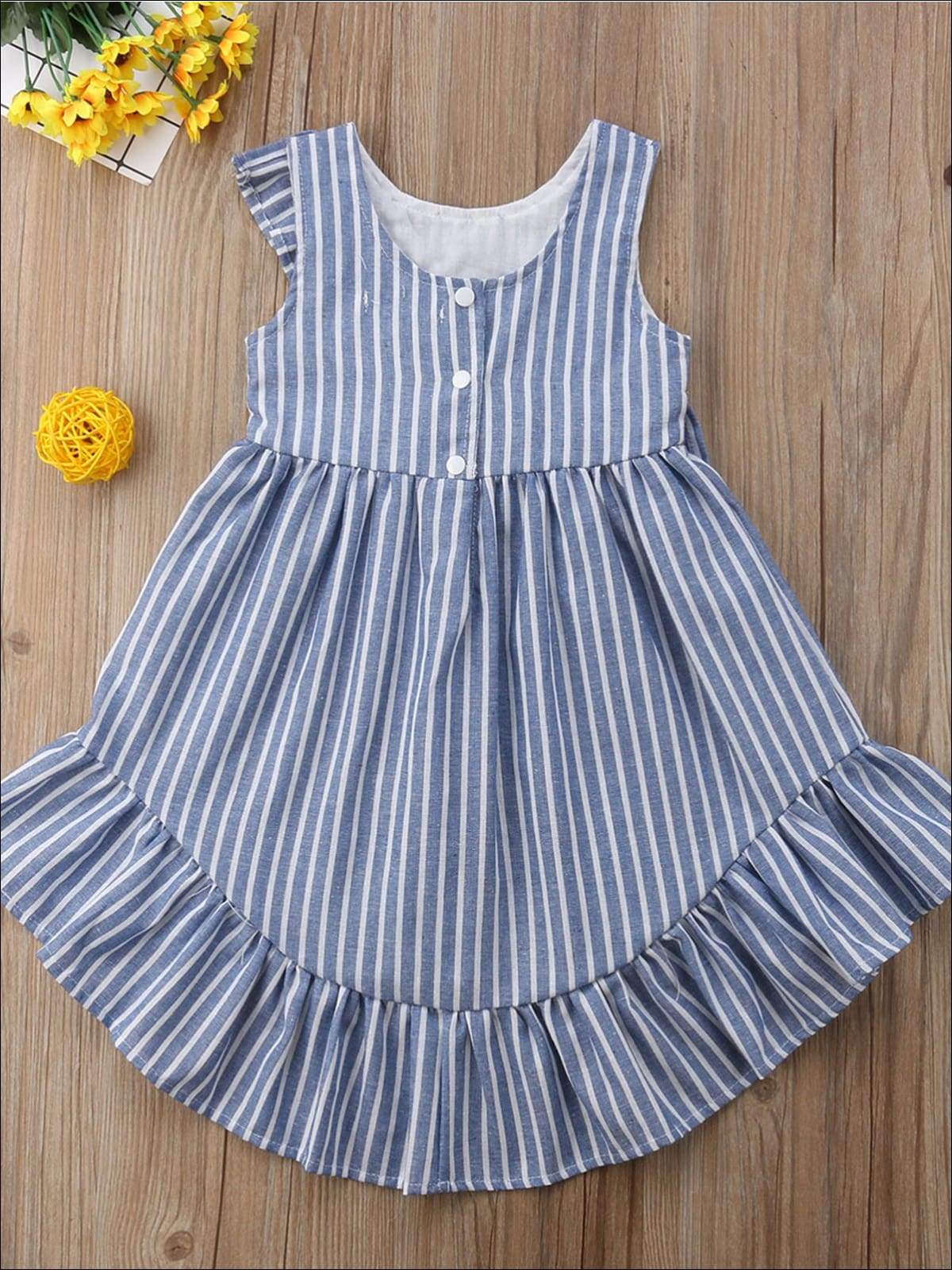 Toddler Spring Dresses | Girls Sleeveless Blue Pinstripe Hi-Low Dress