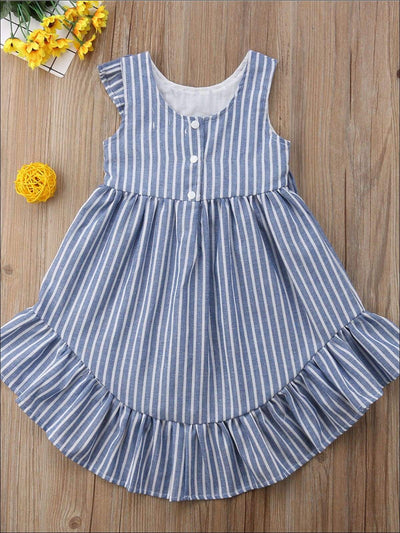 Toddler Spring Dresses | Girls Sleeveless Blue Pinstripe Hi-Low Dress