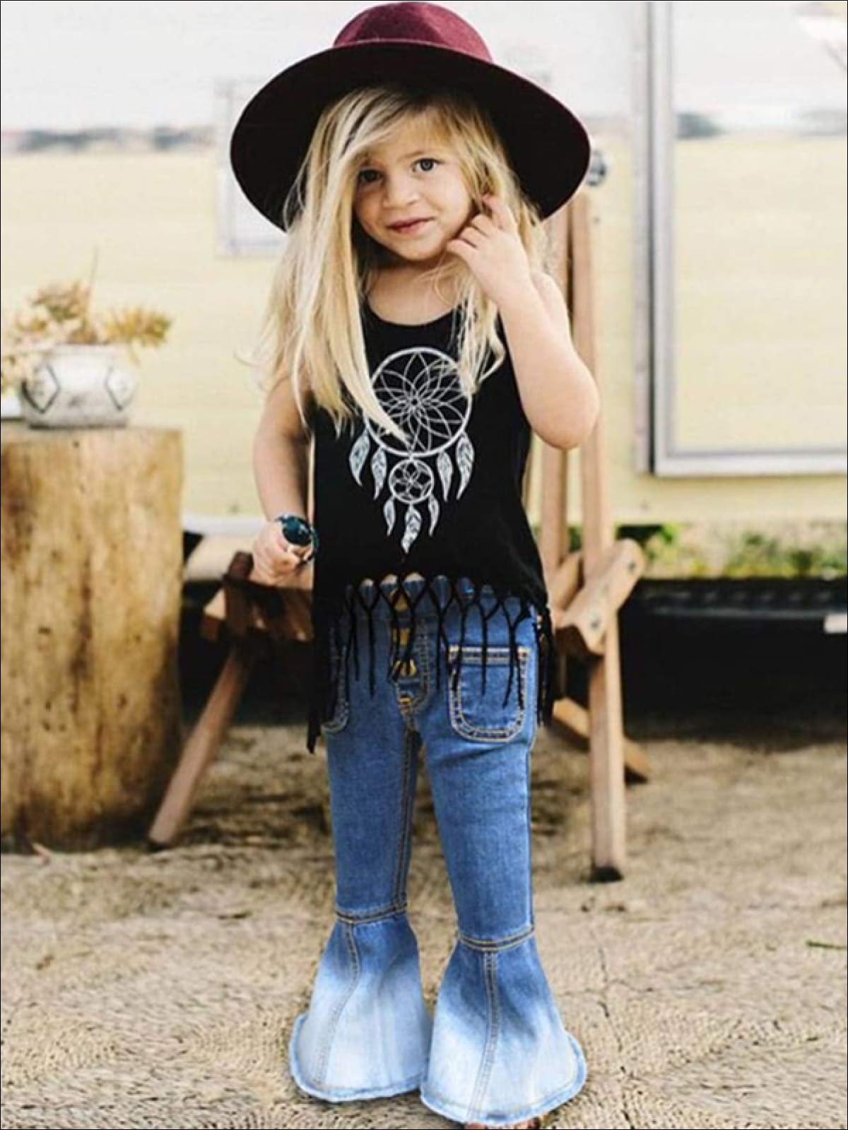 Fall Clothes For Toddlers | Bohemian Bell Bottom Ombre Jeans