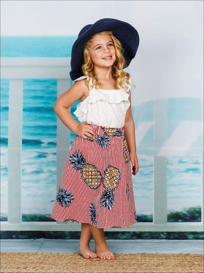 Girls Spring Outfits | Boho Ruffled Blouse & Pineapple Striped Skirt
