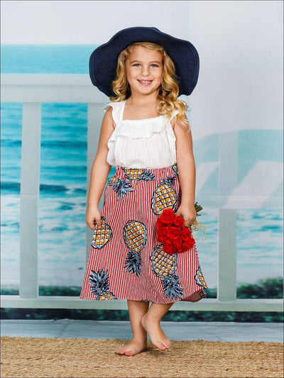 Girls Spring Outfits | Boho Ruffled Blouse & Pineapple Striped Skirt