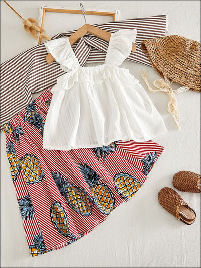 Girls Spring Outfits | Boho Ruffled Blouse & Pineapple Striped Skirt