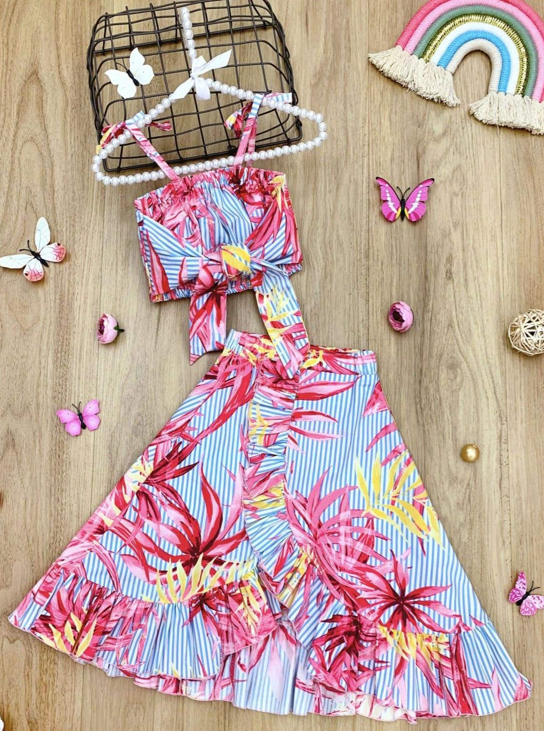 Toddler Spring Clothes | Girls Floral Crop Top & Ruffled Wrap Skirt