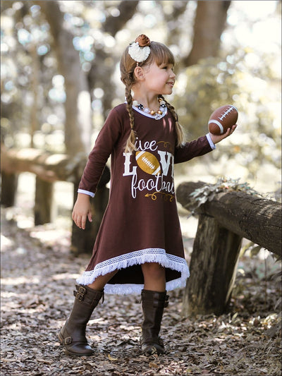 Girls Brown Live Love Football Graphic Print Dress - Girls Fall Casual Dress