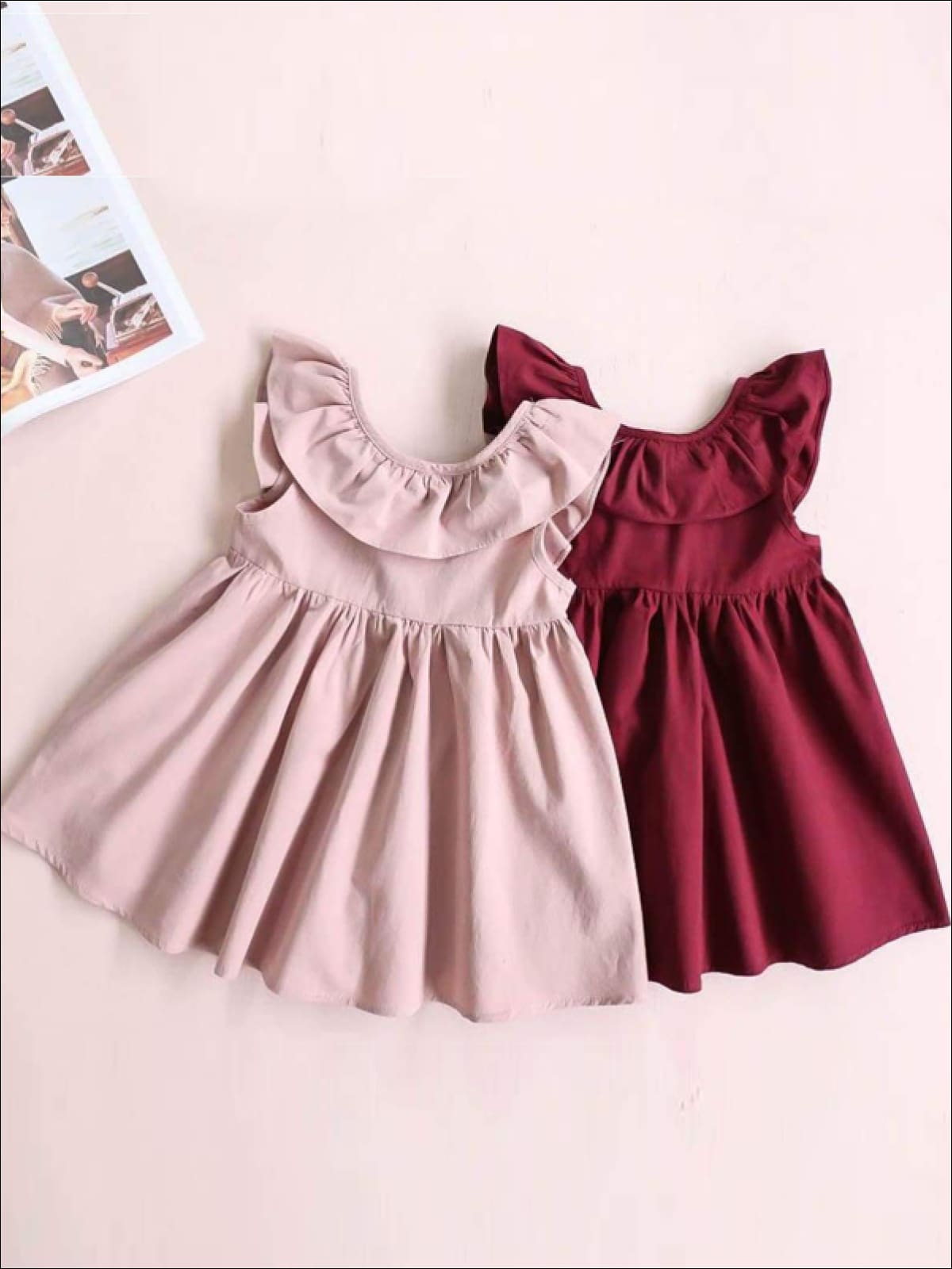 Girls Casual Ruffled Flutter Sleeve Dress with a Bow - Girls Spring Casual Dress
