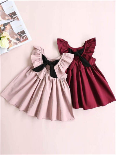 Girls Casual Ruffled Flutter Sleeve Dress with a Bow - Girls Spring Casual Dress