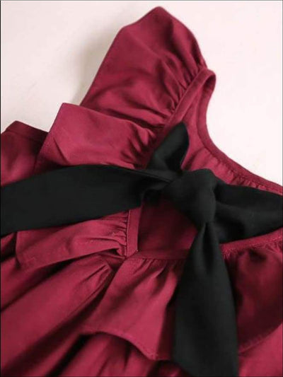 Girls Casual Ruffled Flutter Sleeve Dress with a Bow - Girls Spring Casual Dress