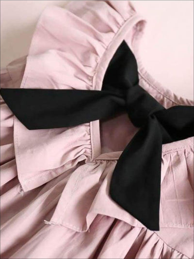 Girls Casual Ruffled Flutter Sleeve Dress with a Bow - Girls Spring Casual Dress