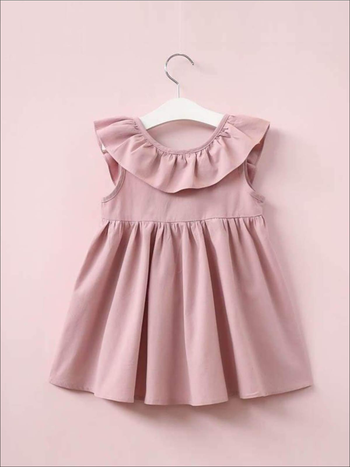 Girls Casual Ruffled Flutter Sleeve Dress with a Bow - Pink / 2T - Girls Spring Casual Dress