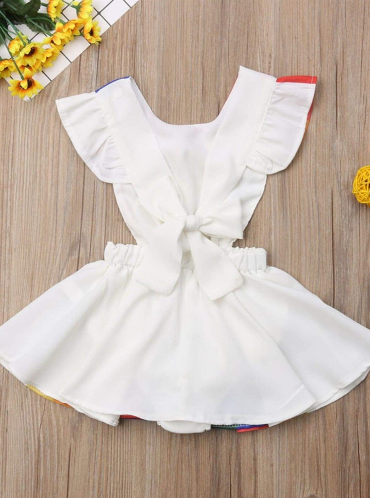 Toddler Spring Outfits | Girls Rainbow Flutter Sleeve Apron Dress