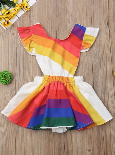 Toddler Spring Outfits | Girls Rainbow Flutter Sleeve Apron Dress
