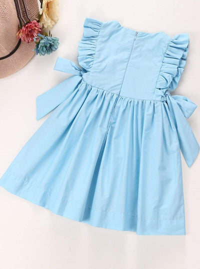 Girls Chiffon Ruffled Sleeve Side Bow A-Line Dress - Girls Spring Casual Dress