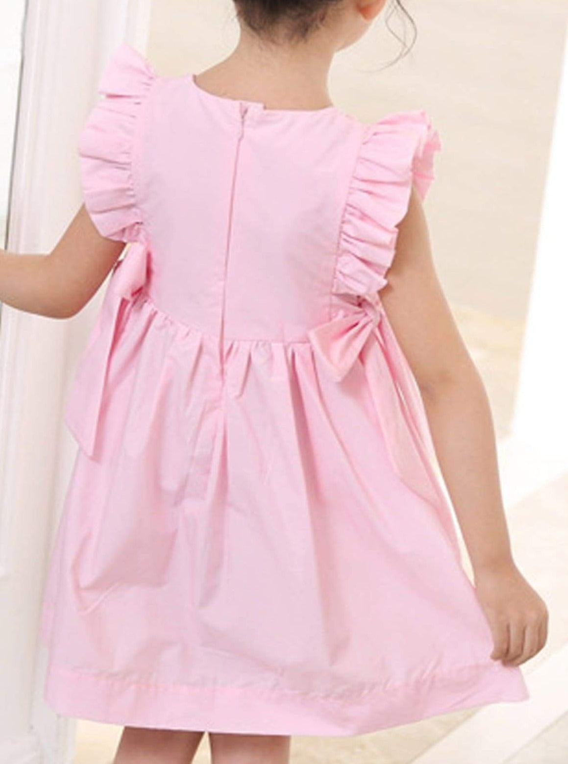 Girls Chiffon Ruffled Sleeve Side Bow A-Line Dress - Girls Spring Casual Dress