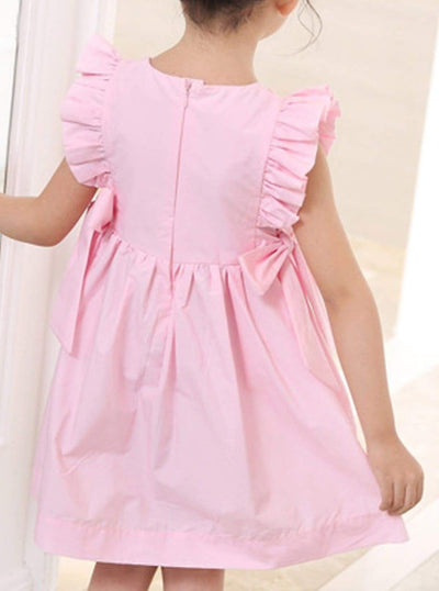 Girls Chiffon Ruffled Sleeve Side Bow A-Line Dress - Girls Spring Casual Dress