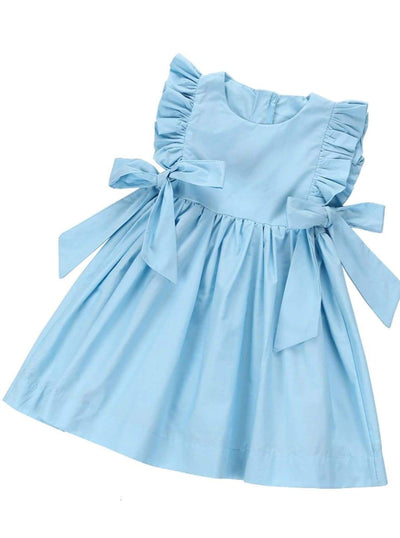 Girls Chiffon Ruffled Sleeve Side Bow A-Line Dress - Blue / 3T - Girls Spring Casual Dress