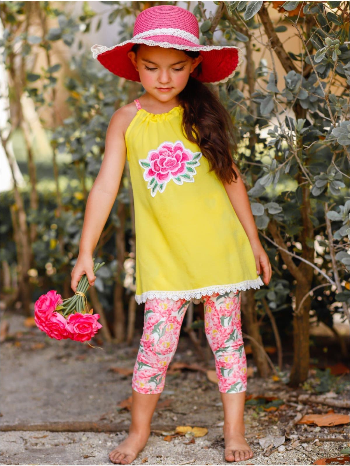 Girls Spring Outfits | Embroidered Tunic & Floral Capris Legging Set