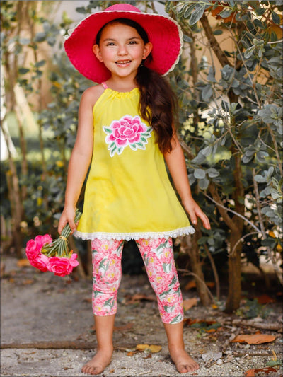 Girls Spring Outfits | Embroidered Tunic & Floral Capris Legging Set