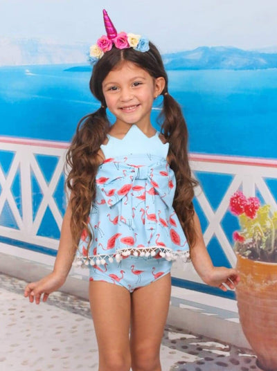 Kids Swimsuits | Girls Flamingo Print Crown Tankini & Shorts Swimsuit