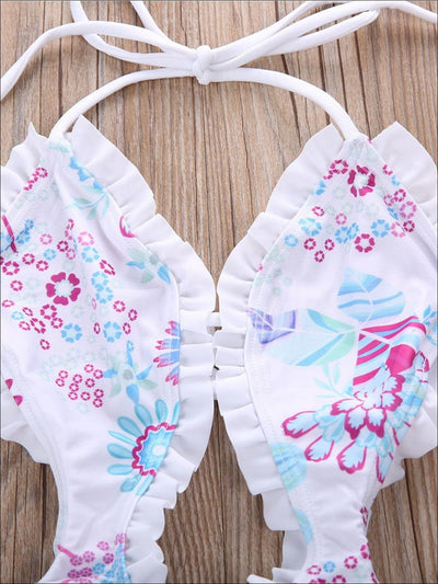 Toddlers Swimsuits | Floral Cutout Ruffle Trim One Piece Swimsuit