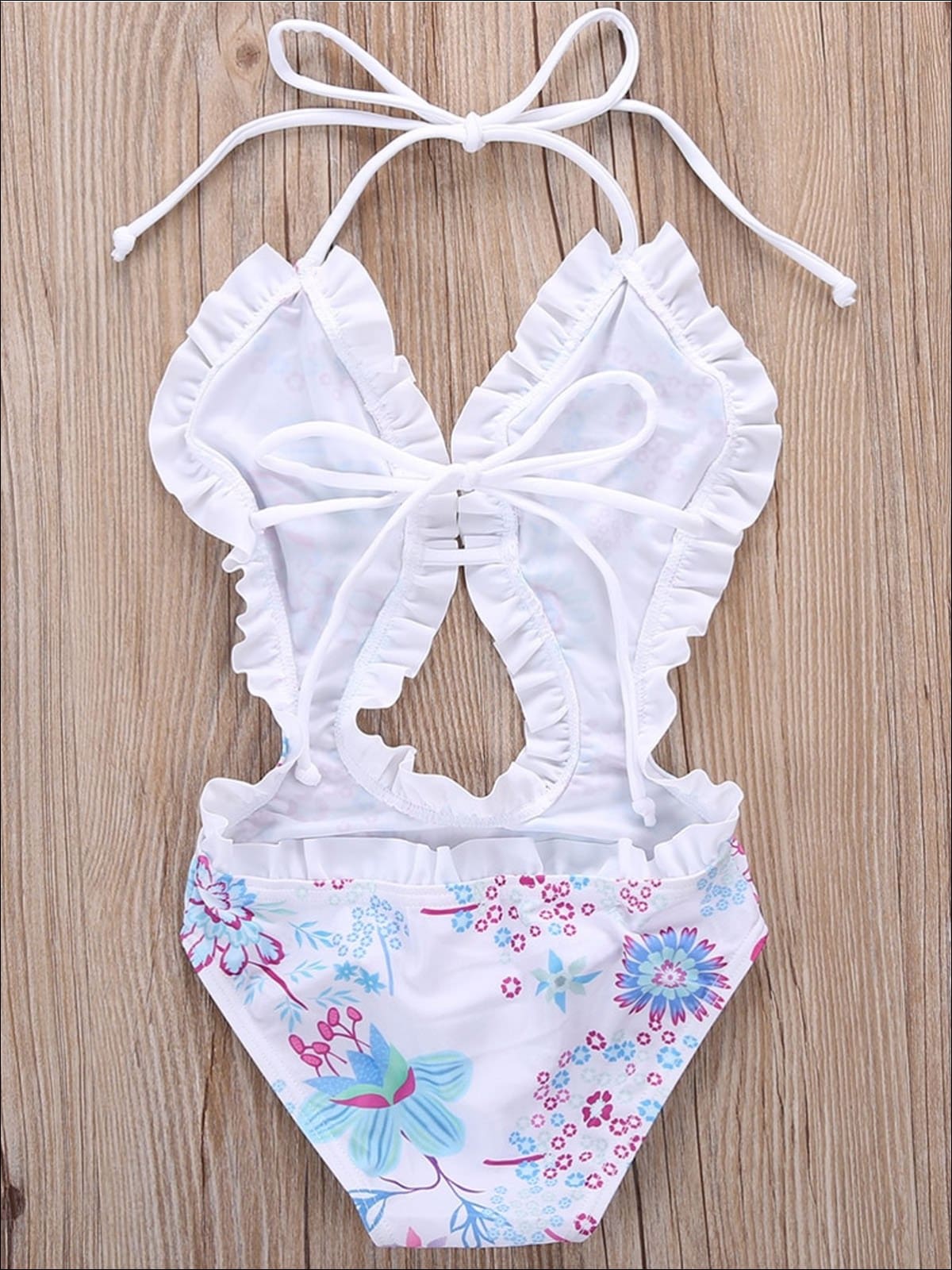 Toddlers Swimsuits | Floral Cutout Ruffle Trim One Piece Swimsuit