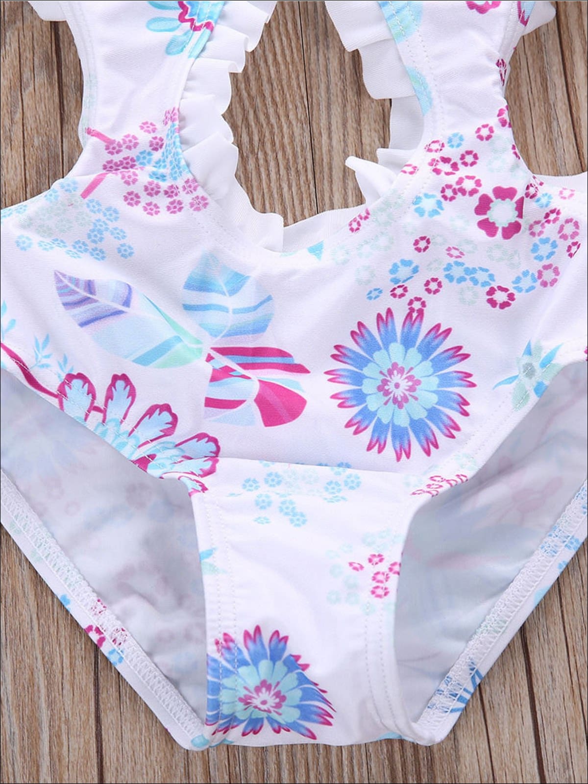 Toddlers Swimsuits | Floral Cutout Ruffle Trim One Piece Swimsuit