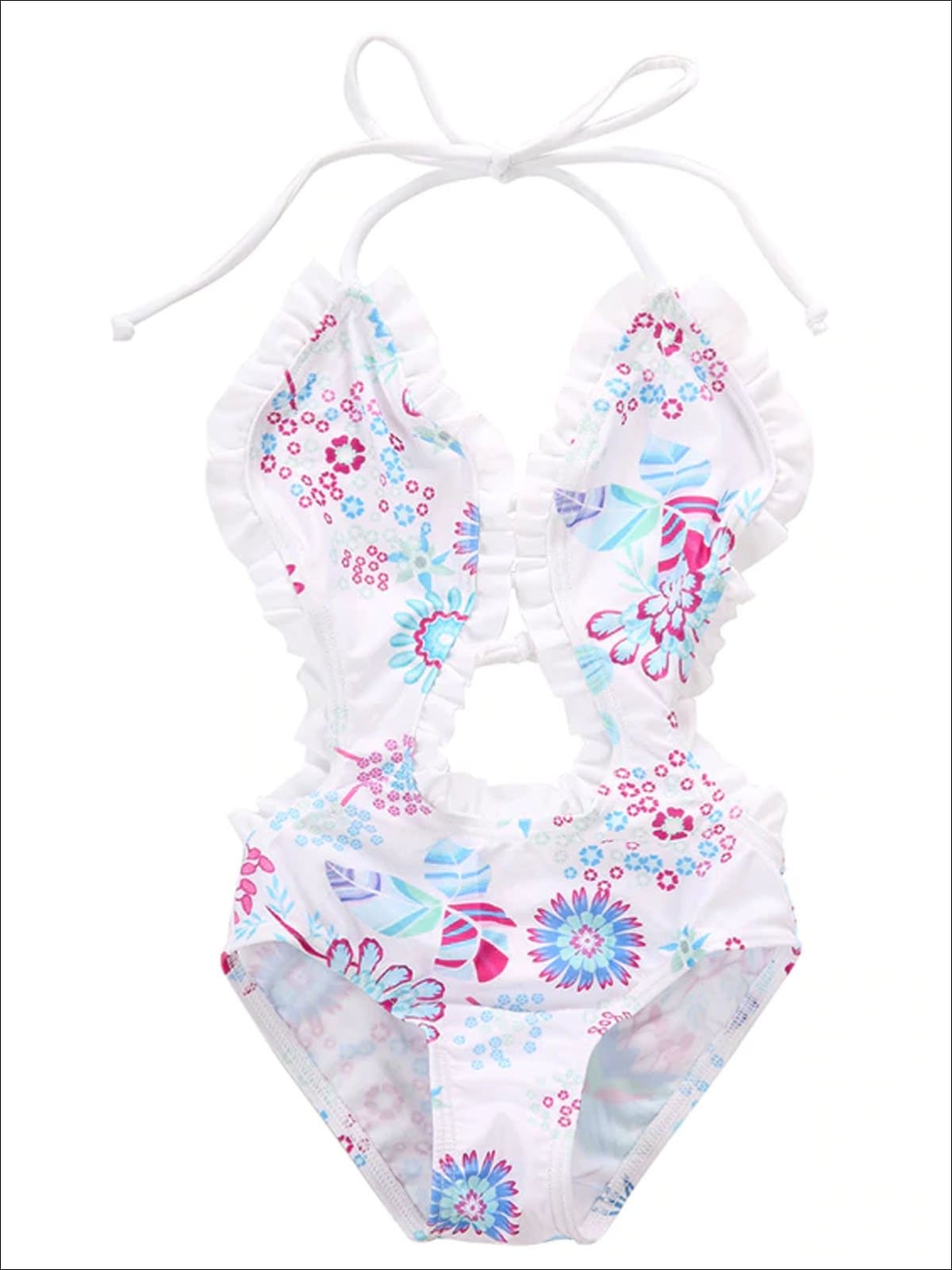 Toddlers Swimsuits | Floral Cutout Ruffle Trim One Piece Swimsuit