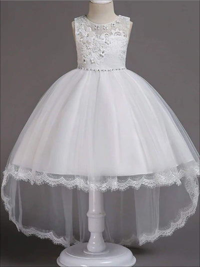 Girls Communion Dresses | Sleeveless Lace Hi-Lo Tulle Princess Dress