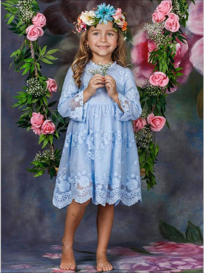 Girls Floral Lace Long Sleeve Casual Dress - Girls Spring Casual Dress
