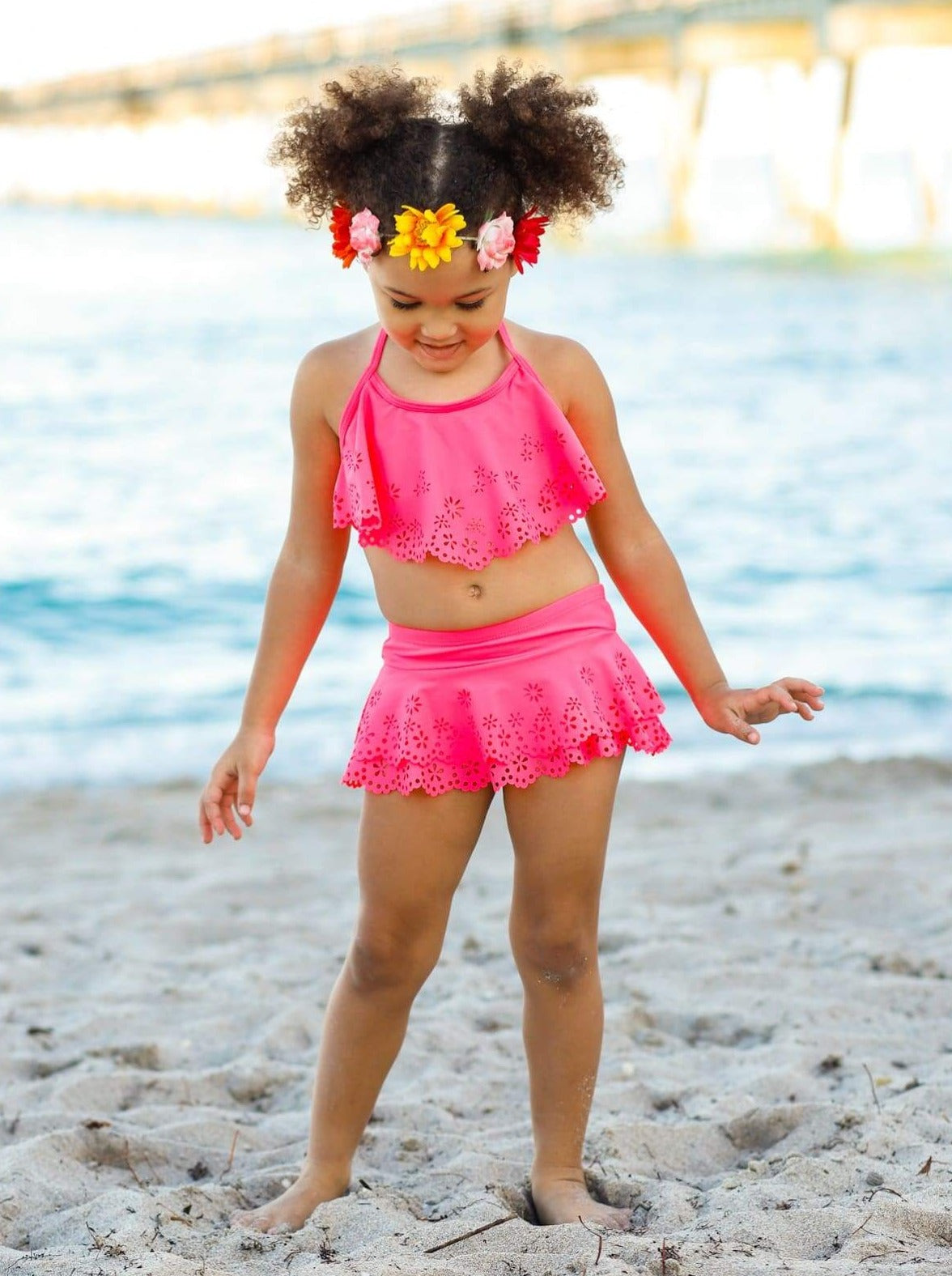 Kids Resort Wear | Girls Floral Ruffle Skirted Two-Piece Swimsuit 