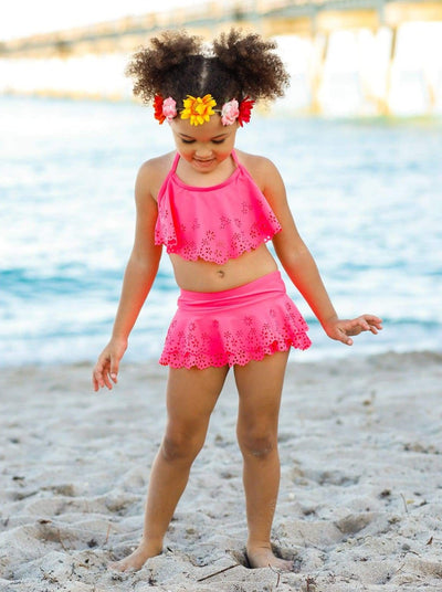 Kids Resort Wear | Girls Floral Ruffle Skirted Two-Piece Swimsuit 