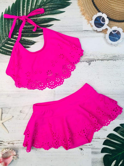 Kids Resort Wear | Girls Floral Ruffle Skirted Two-Piece Swimsuit 